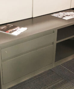 horizontal dark gray lateral with two drawers and two cabinets and one lock