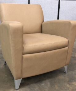 tan leather chair with metal legs