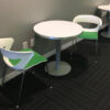 green and white breakroom table and chairs