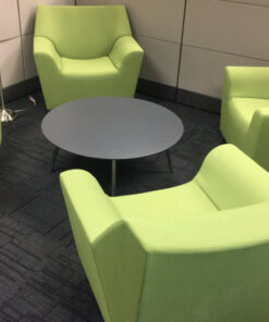 green breakroom chairs and gray table